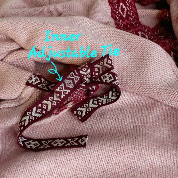 'ELLOS' TIE~WAIST CARDIGAN WRAP AZTEC CONTRASTING TRIM SOFT, ADJUSTABLE SWEATER - Picture 8 of 15